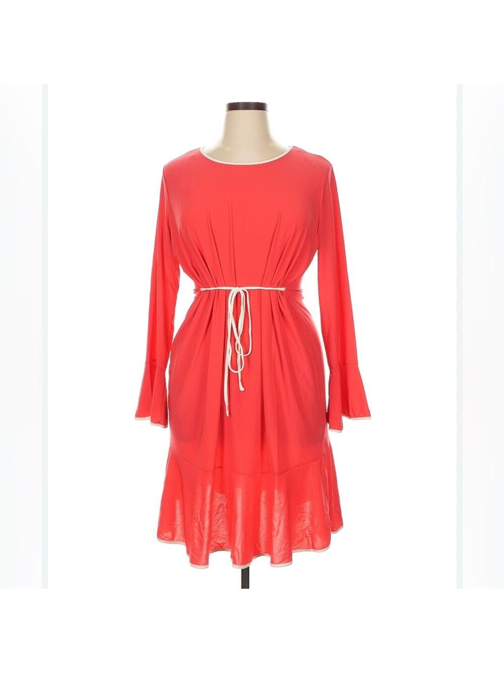 Gramercy 22 Orange Coral Midi Dress Size 2X long flared sleeves exc. condition